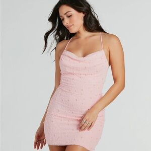 Pink Bodycon Dress with Pearls